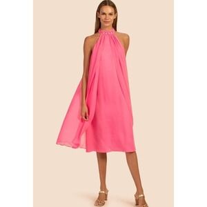 Trina Turk Mallow Silk Midi Dress Women's Barbie Hot Pink- Size S Flaw